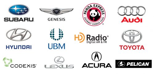 190401_logo-grid Subaru, Genesis, Panda Express, Audi, Hyundai, UBM, HD Radio, Toyota, Codexis, Lexus, Acura and Pelican